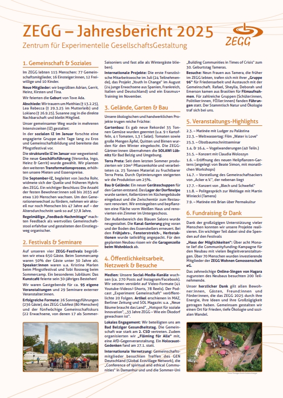 ZEGG Jahresbericht 2025 ist online!